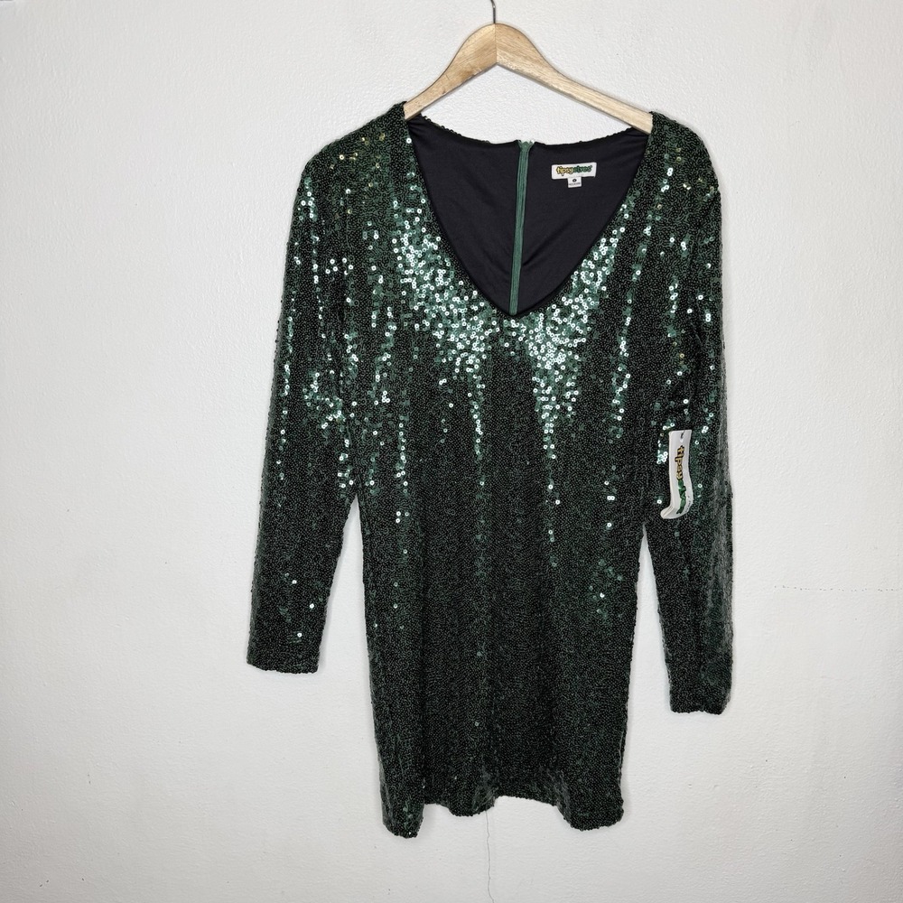 Tipsy Elves Green Sequin Long Sleeve‎ Mini Dress Christmas Holiday Women's Large